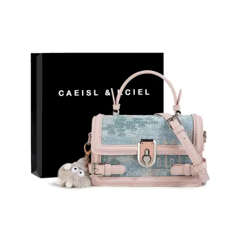 CAEISL&KCIEL Polyurethane Synthetic Leather One Shoulder Handbag Regular Women's Blue And White Embroidery Powder