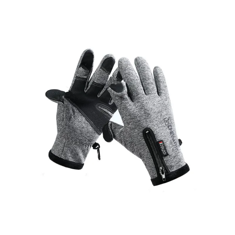 AAJF Polar Fleece Silicone Conductive Leather Water Repellent Fabric Knit Gloves Unisex-5