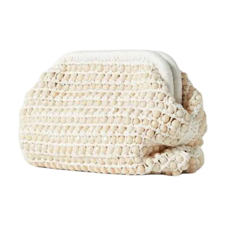 Loeffler Randall Raffia Fiber Clutch Medium Size Women's White-1