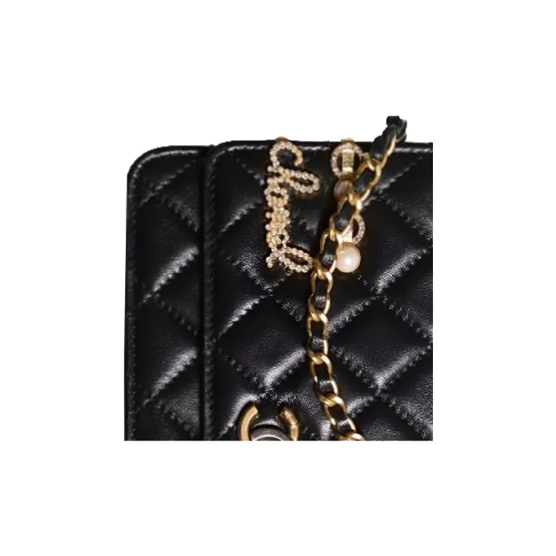 CHANEL Sheepskin WOC Wallet On Chain Cell Phone Pouch Crossbody Bag Women's Black-3