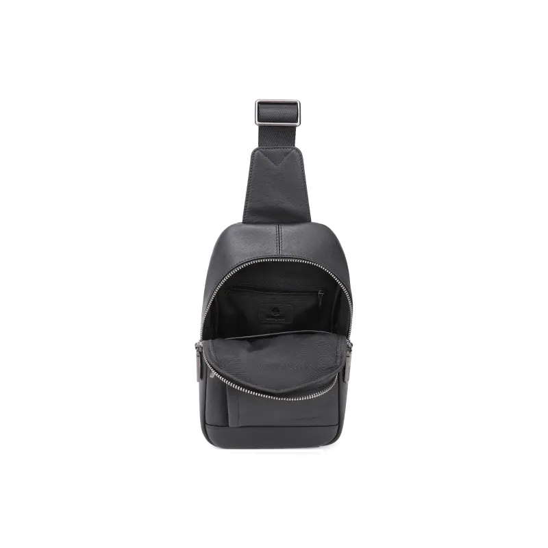 NAVIGARE Top Grain Cow Leather With Textile Sling Bag Regular Men's Black-5