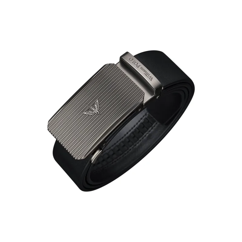 WilliamPOLO Cow Leather Leather Belts Men's Silver Buckle Black Strap 3.5cm Width-2