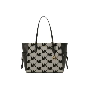 MICHAEL KORS Gilly Cotton Tote Bag Shopping Bag Shoulder Bag Handbag Large Size Unisex Black & White