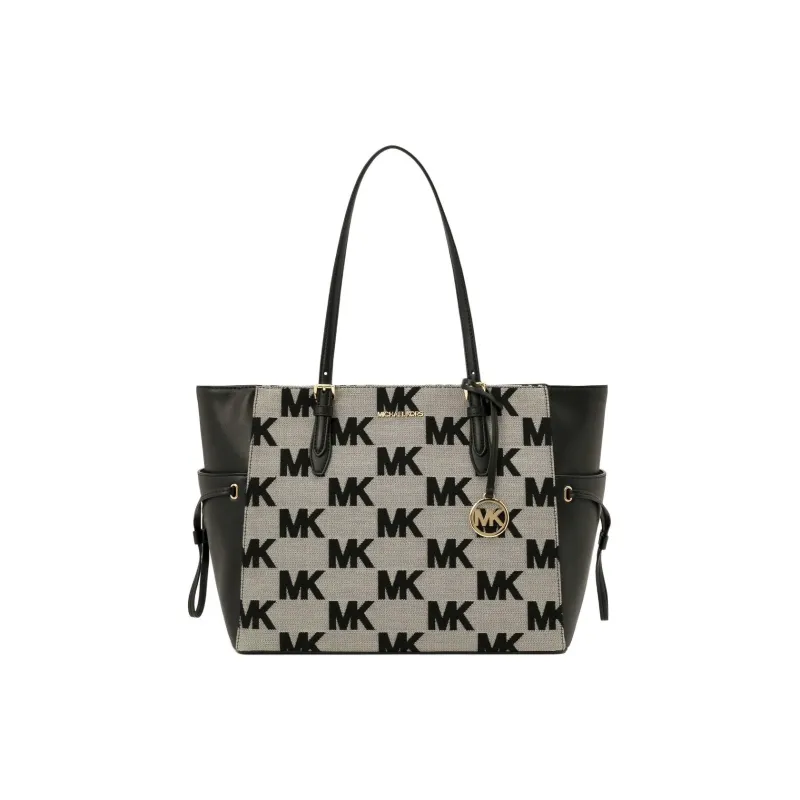 MICHAEL KORS Gilly Cotton Tote Bag Shopping Bag Shoulder Bag Handbag Large Size Unisex Black & White-0