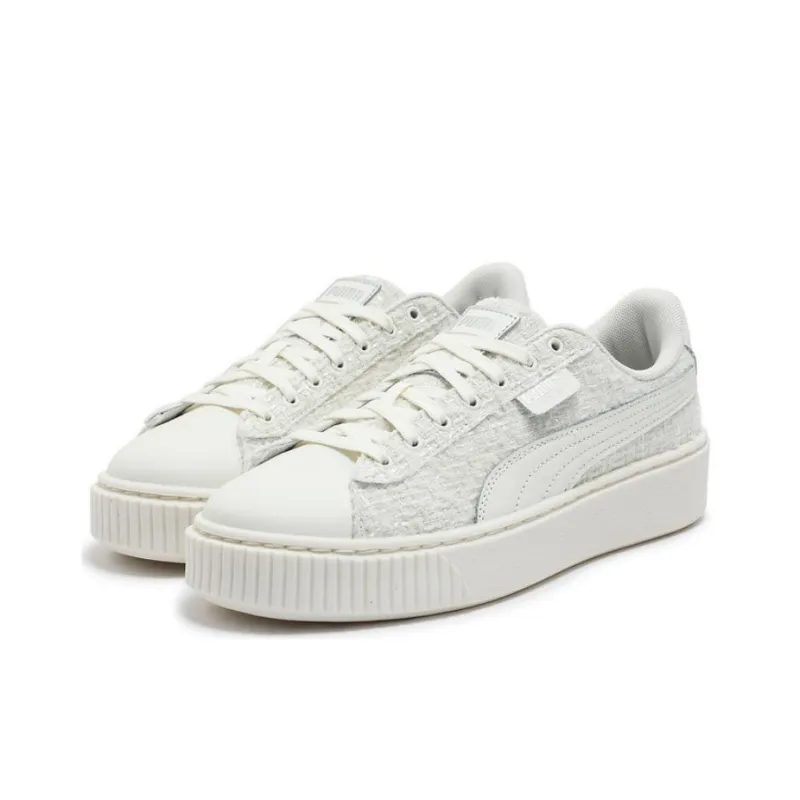 PUMA Basket Anti Slip Wear Resistant Low Top Skateboard Shoes Women's Gray White-2
