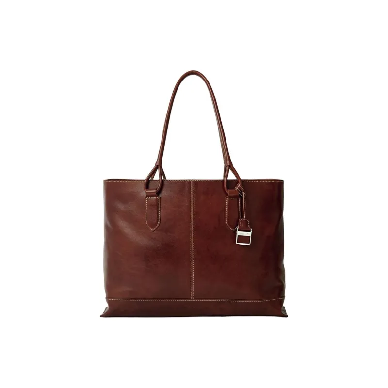 SAMSONITE Cow Leather Tote Bag Shopping Bag Shoulder Bag Handbag Large Size Unisex Brown-0