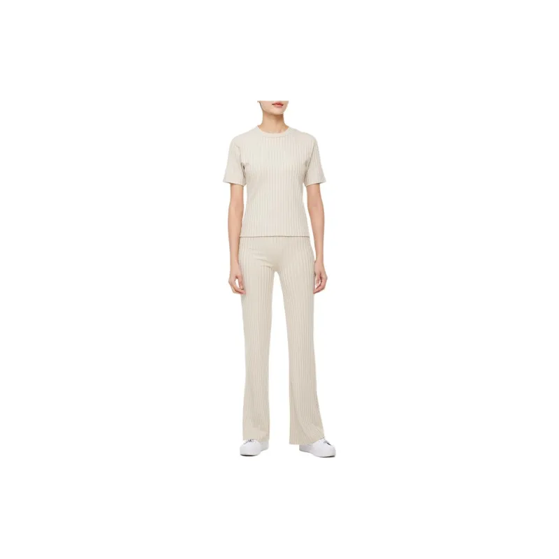 CALVIN KLEIN Drop Shoulder Sleeve T Shirt Women's Oat Milk-2
