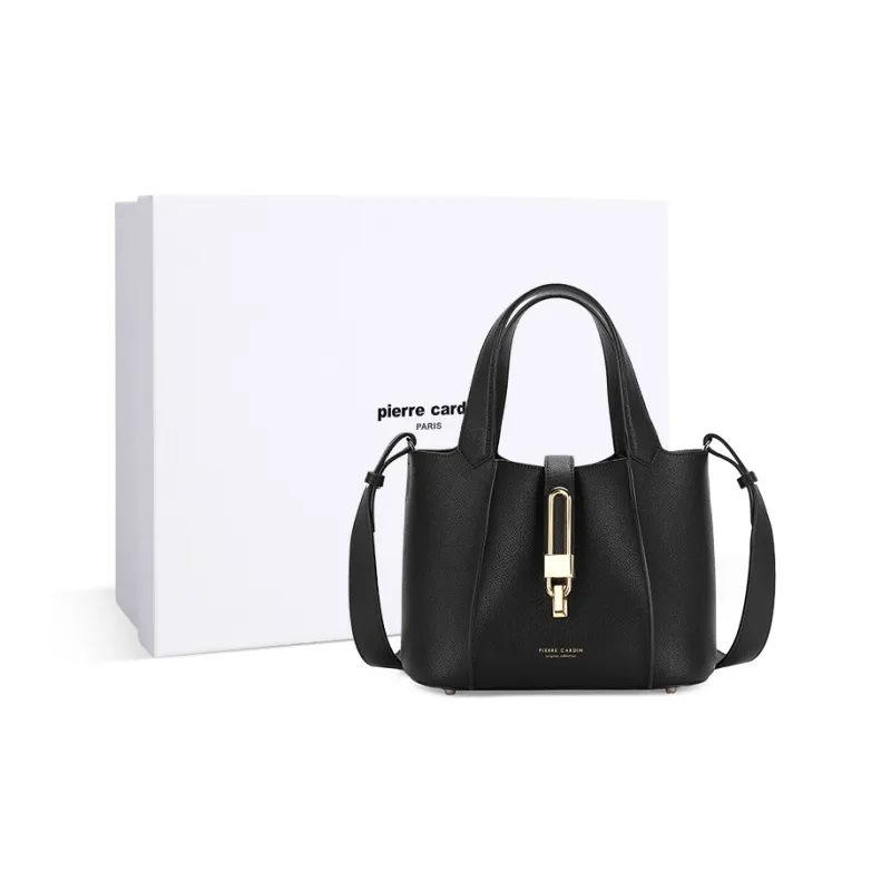 PIERRE CARDIN Women's Fashion Handheld Top Grain Cow Leather Bucket Bag, One Shoulder Handbag Women's-0