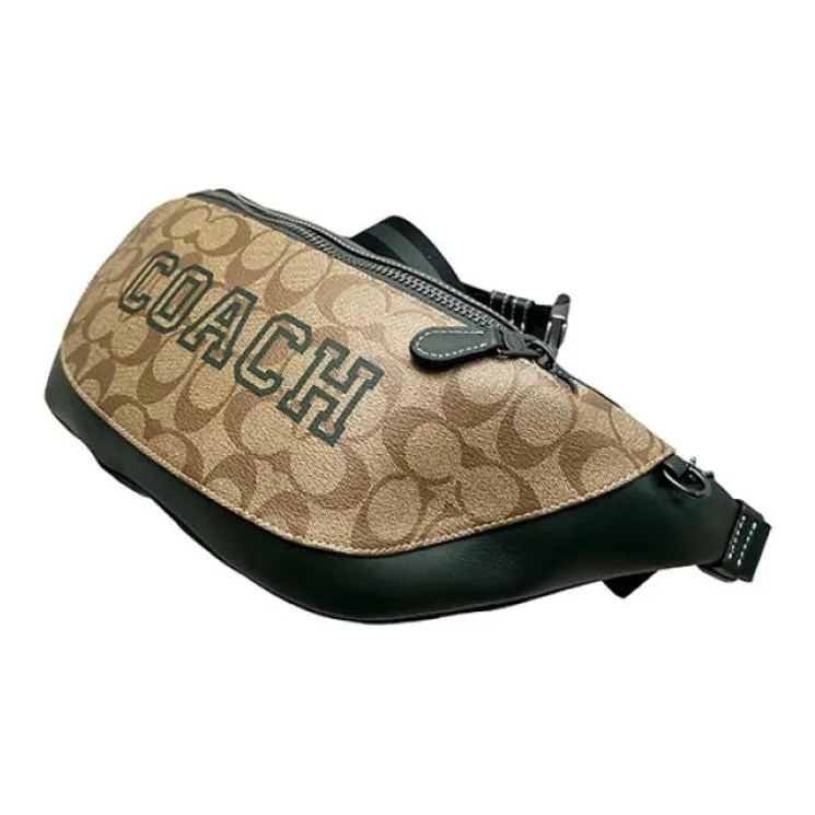 COACH Graham Cow Leather One Shoulder Crossbody Fanny Pack Large Size Men's Khaki & Green-3