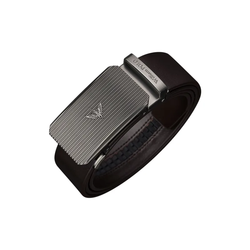 WilliamPOLO Alloy Leather Belts Men's Silver Buckle Coffee Strap 3.5cm Width-2