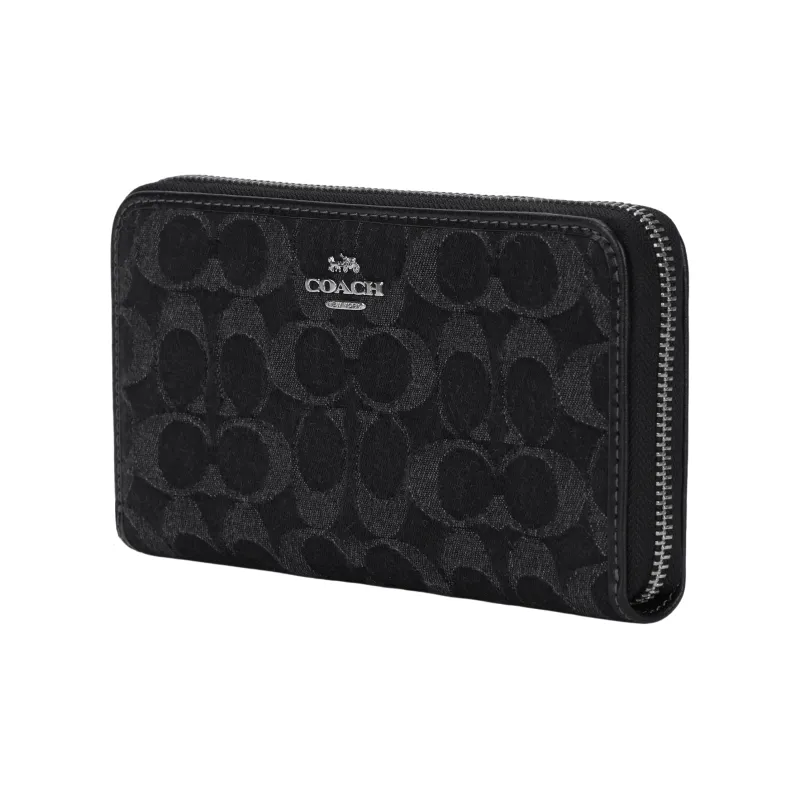 COACH Zip Around Denim Wallet Small Size Women's Black-1
