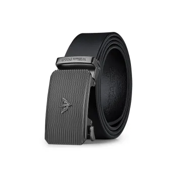 WilliamPOLO Cow Leather Leather Belts Men's Gunmetal Buckle Black Strap 3.5cm Width