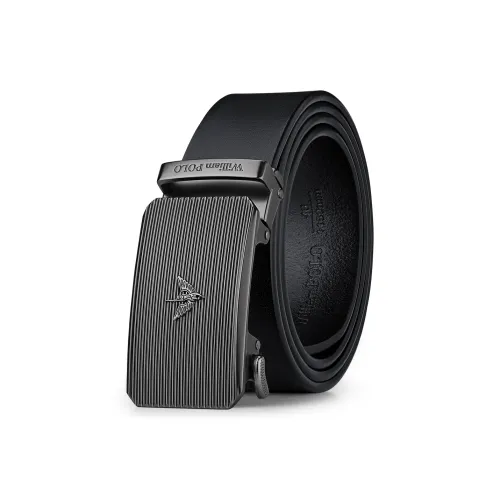 WilliamPOLO Cow Leather Leather Belts Men's Gunmetal Buckle Black Strap 3.5cm Width