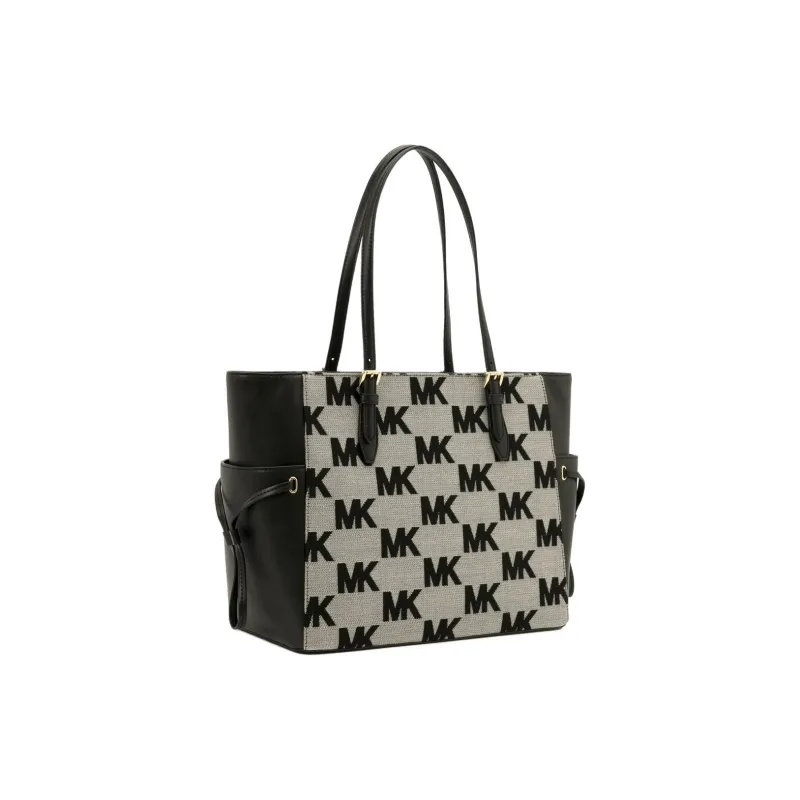 MICHAEL KORS Gilly Cotton Tote Bag Shopping Bag Shoulder Bag Handbag Large Size Unisex Black & White-1