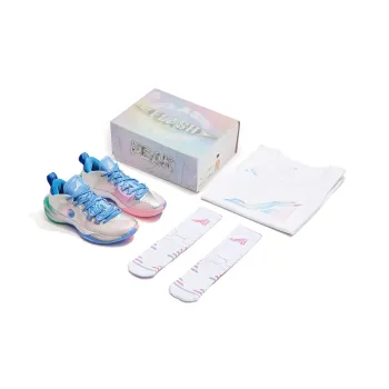 PEAK Basketball Shoes Men Low Top White/Sky Blue/Pink Box Edition