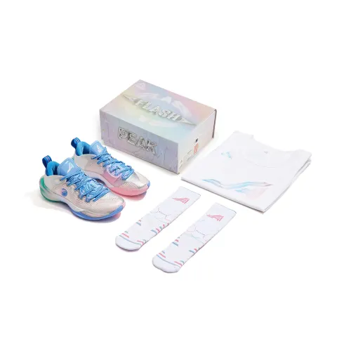 PEAK Basketball Shoes Men Low-Top White/Sky Blue/Pink Gift Box Edition