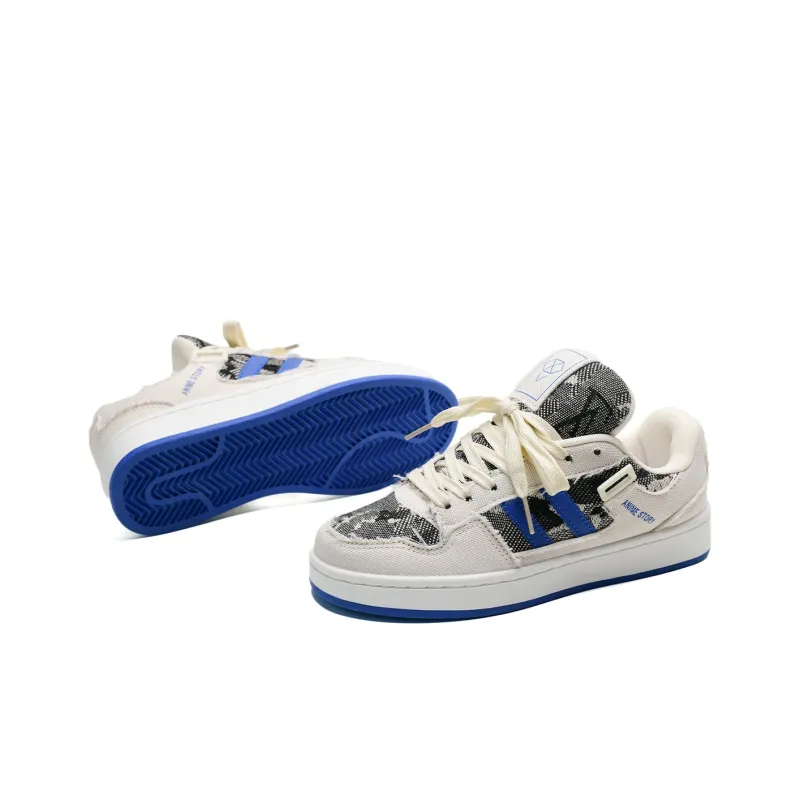 KAAVER OTTO Wear-Resistant Low-Top Skateboard Shoes Unisex White Blue-5