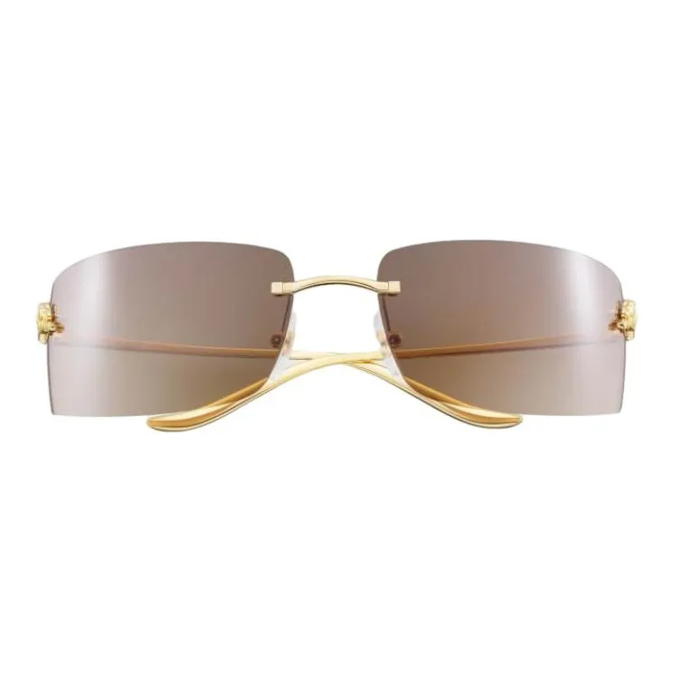 CARTIER Metal Gold Plated Rectangular Sunglasses Unisex Gold-1