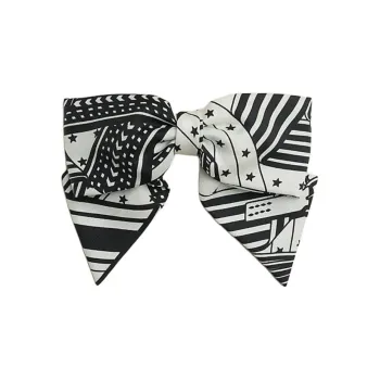 HERMES Silk Twill Hair Clips Women's Black White
