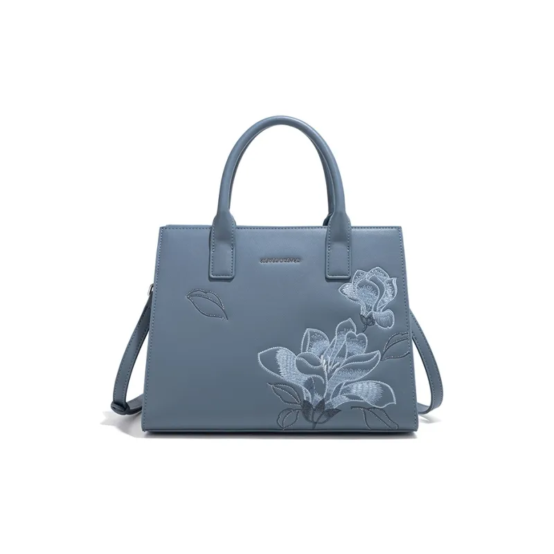 CLEVER& KETCH PU Portable Tote Crossbody Bag Shoulder Bag Medium Size Women's Blue/Ecru-2