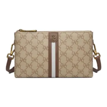 PIERRE CARDIN PVC One Shoulder Clutch Small Size Women's Khaki