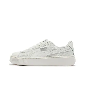 PUMA Basket Anti Slip Wear Resistant Low Top Skateboard Shoes Women's Gray White
