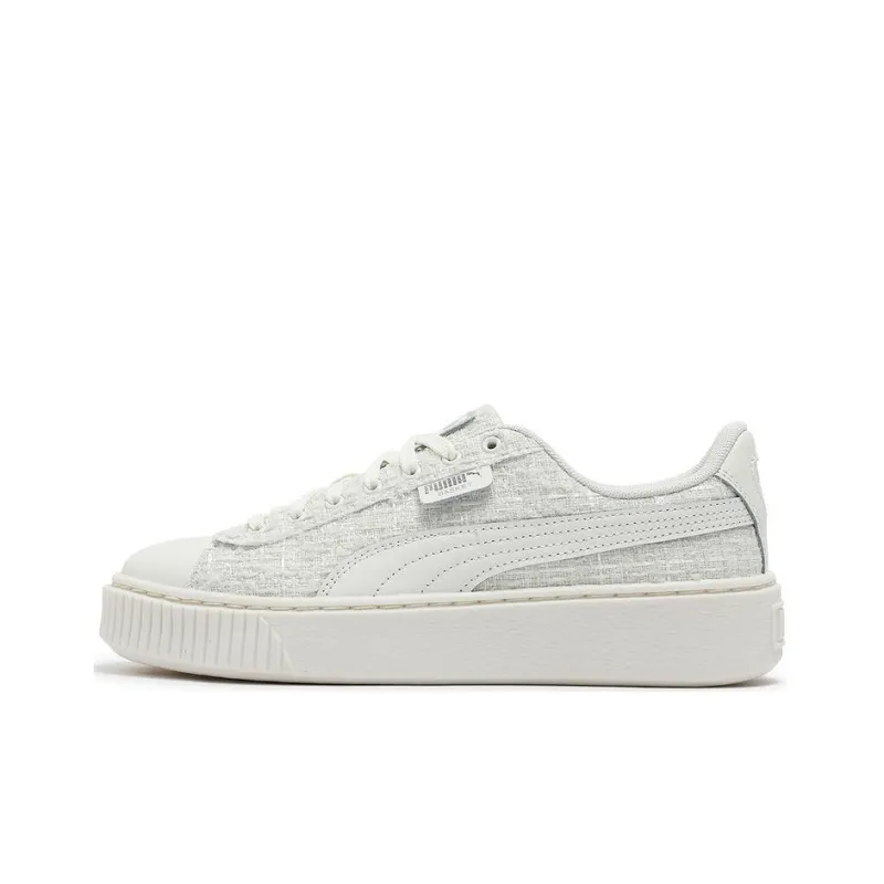 PUMA Basket Anti Slip Wear Resistant Low Top Skateboard Shoes Women's Gray White-0