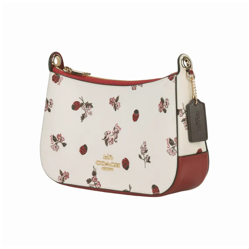COACH Jes Leather Shoulder Bag Crossbody Bag Medium Size Women's White & Red-6