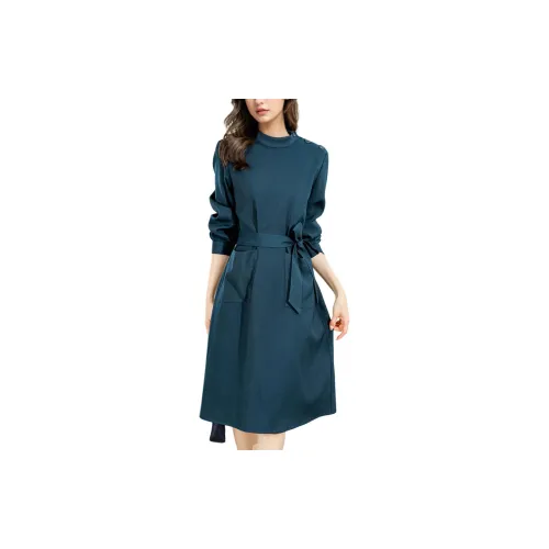 Wbwq Long-Sleeved Dresses Women's Peacock Blue