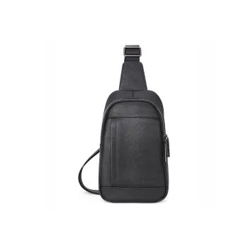 NAVIGARE Top Grain Cow Leather With Textile Sling Bag Regular Men's Black