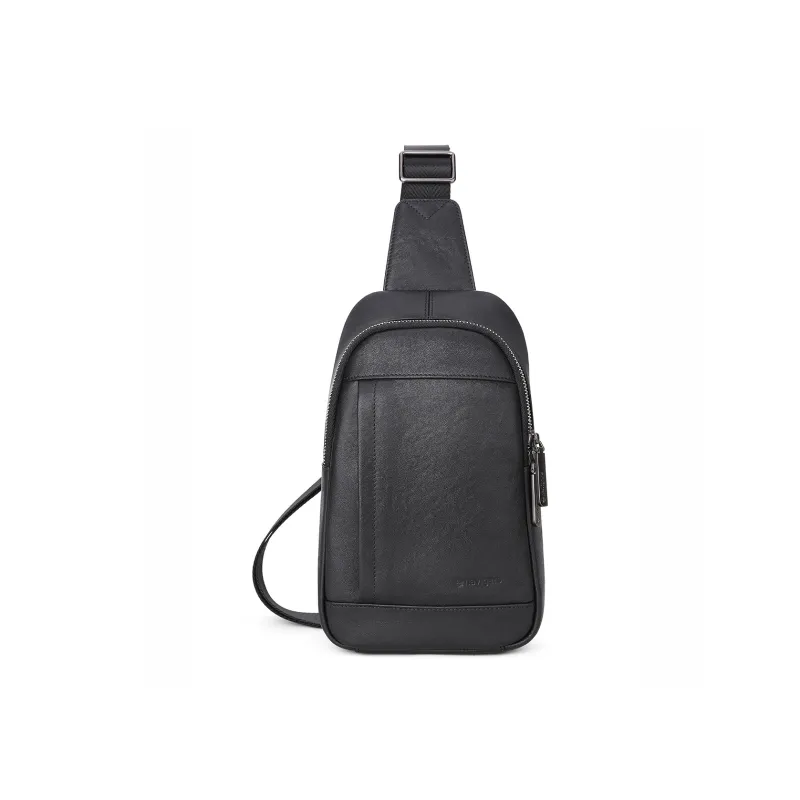 NAVIGARE Top Grain Cow Leather With Textile Sling Bag Regular Men's Black-0