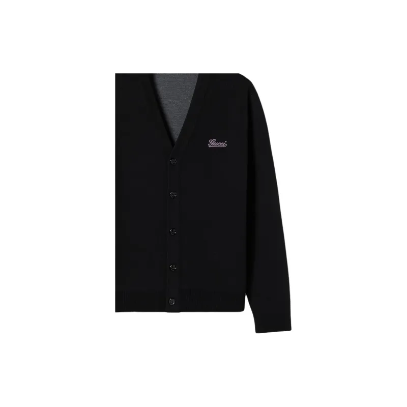GUCCI Logo Embroidered Knit Cardigan-4