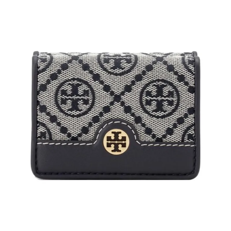 TORY BURCH T Monogram Jacquard Wallet Mini Women's Marine Blue & Yellow-0