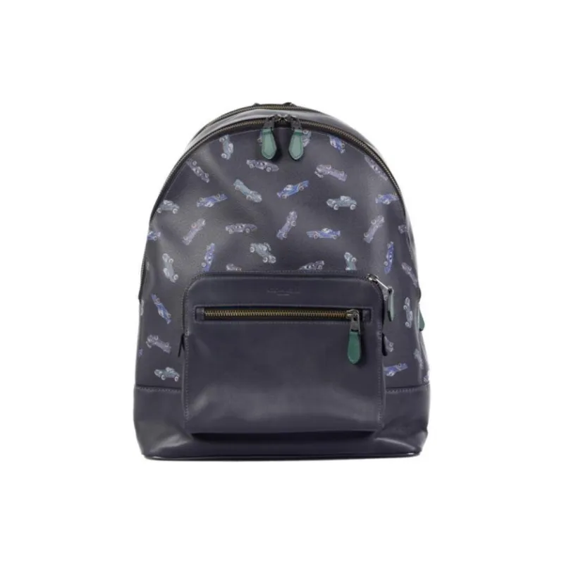 COACH West Canvas With Leather And Cow Leather Backpack Large Size Men's Navy Blue-1