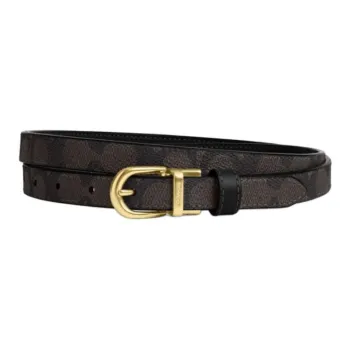 COACH Calfskin Leather Belts Unisex Walnut Width 1.8cm