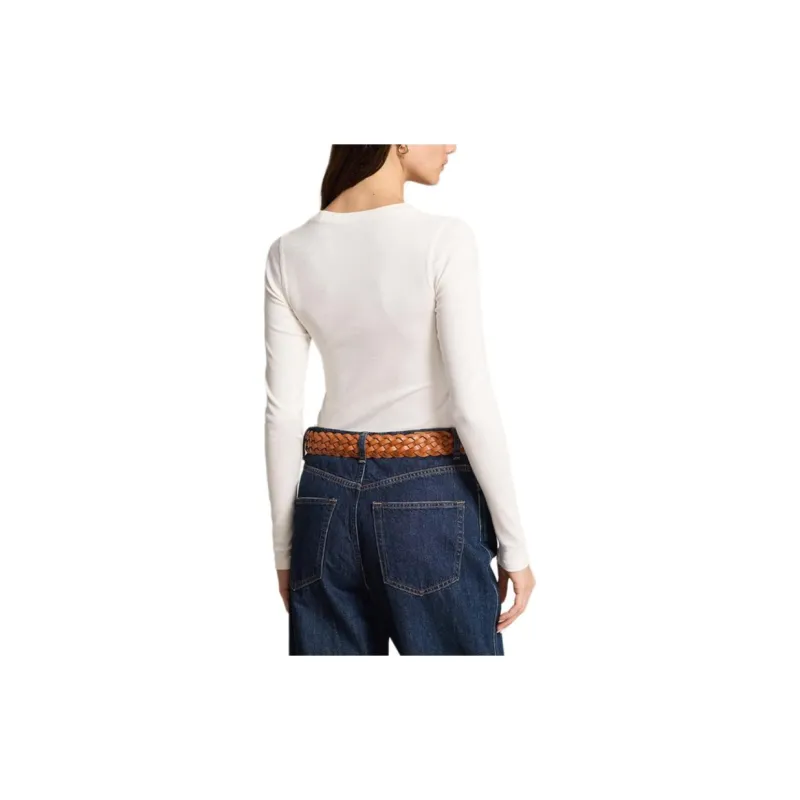 Polo Ralph Lauren Solid Color Large Crew Neck Slim Fit Long Sleeved T Shirt Women's White-3