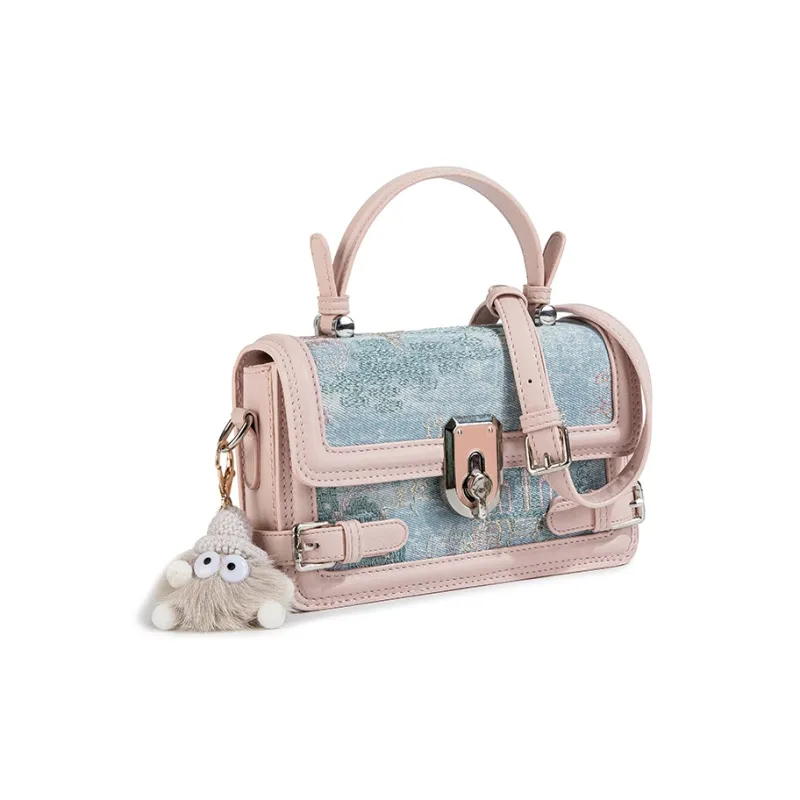 CAEISL&KCIEL Polyurethane Synthetic Leather One Shoulder Handbag Regular Women's Blue And White Embroidery Powder-3