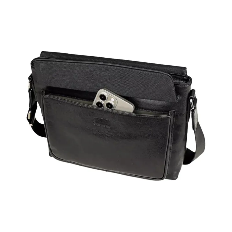 Jeep Top Grain Cow Leather Crossbody Bag Shoulder Bag Large Size Men's Black-4