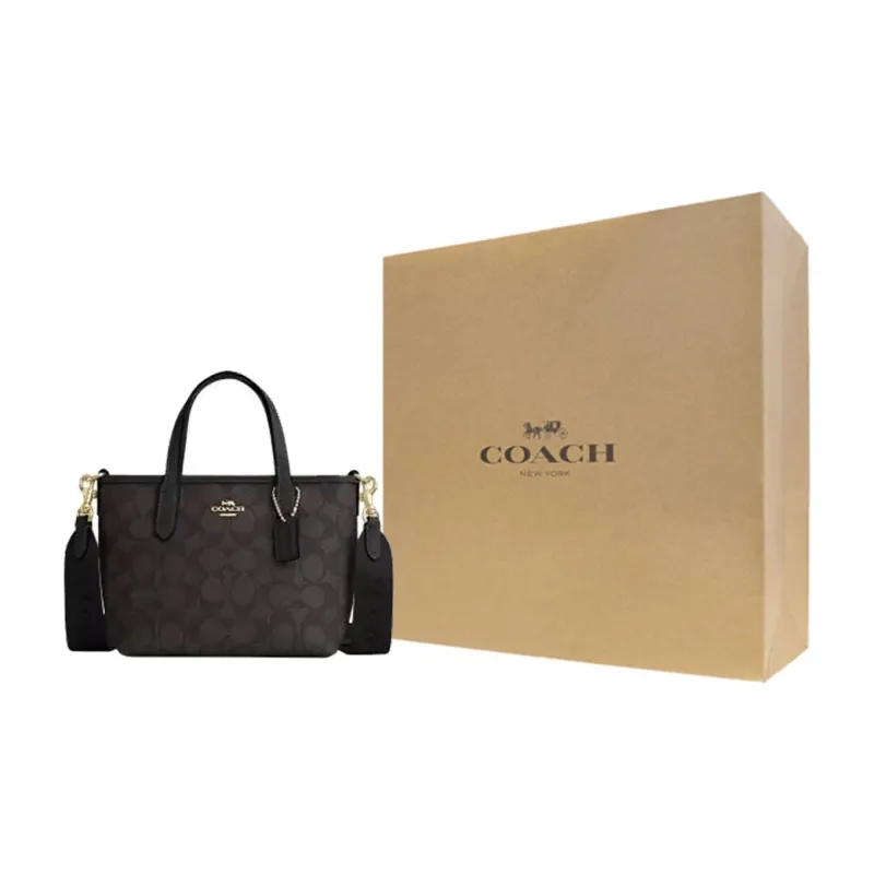 COACH City Coated Canvas Tote Bag Shopping Bag Handbag Mini Women's Black-6