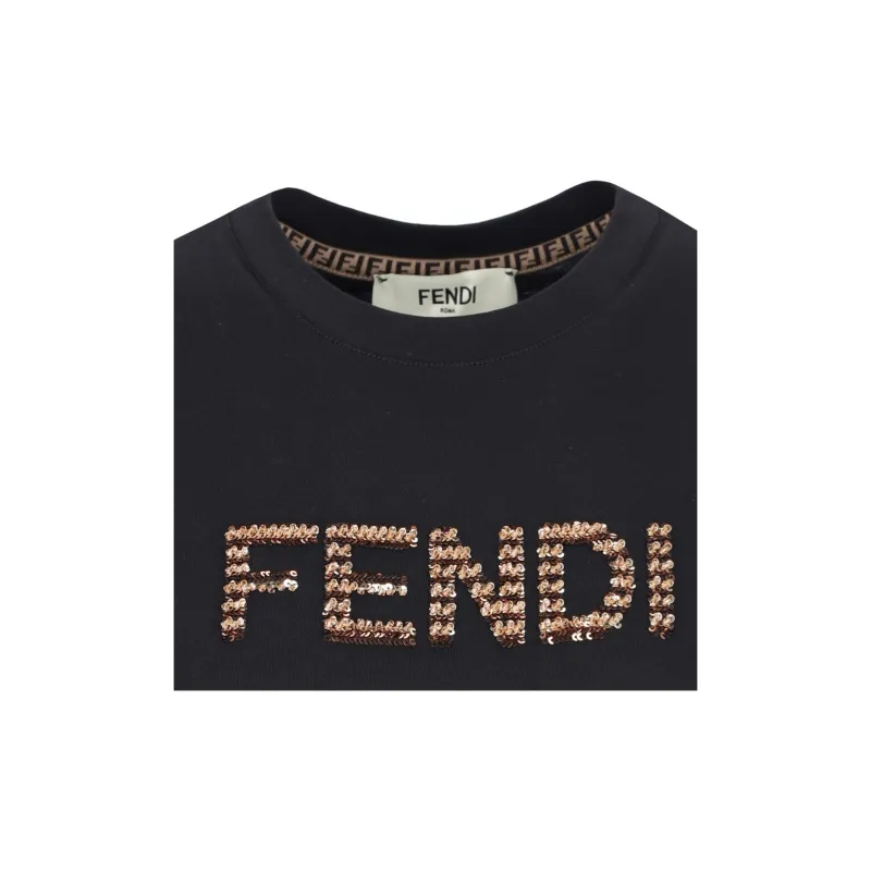 FENDI Logo Detailed Crewneck T Shirt-6