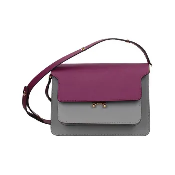 MARNI Trunk Leather Shoulder Bag, Crossbody Bag Medium Size Women's Gray & Purple