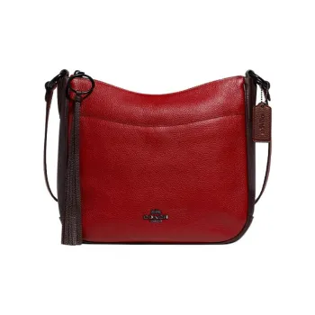 COACH Chaise Polished Grained Leather Shoulder Bag Crossbody Bag Large Size Women's Burgundy