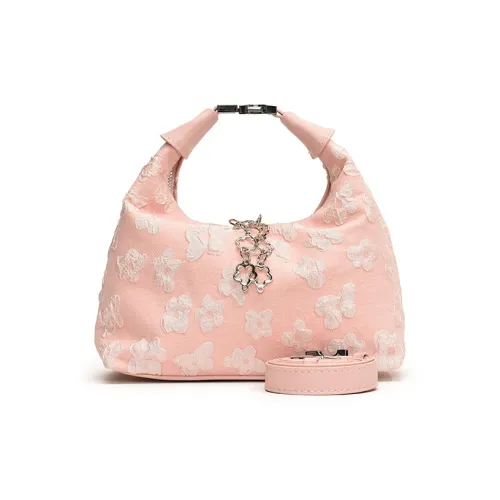 NOMK Canvas Handbag, Underarm Shoulder Bag, Crossbody Bag Women's Pink/Black/Ecru