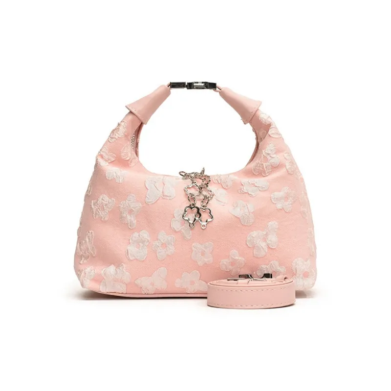 NOMK Canvas Handbag, Underarm Shoulder Bag, Crossbody Bag Women's Pink/Black/Ecru-0