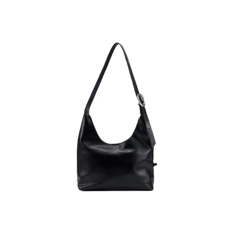 OMI Synthetic Leather Shoulder Bag Regular Medium Size Women's Black/White/Silver-2
