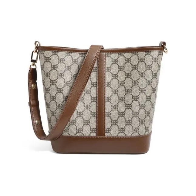 BELLE Artificial Leather Bucket Bag Crossbody Bag Medium Size Women's Beige, Coffee-6