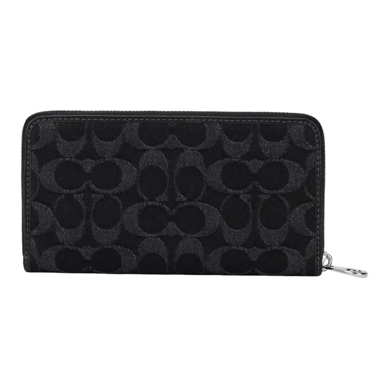 COACH Zip Around Denim Wallet Small Size Women's Black-2