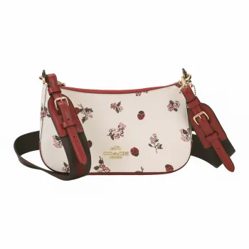 COACH Jes Leather Shoulder Bag Crossbody Bag Medium Size Women's White & Red