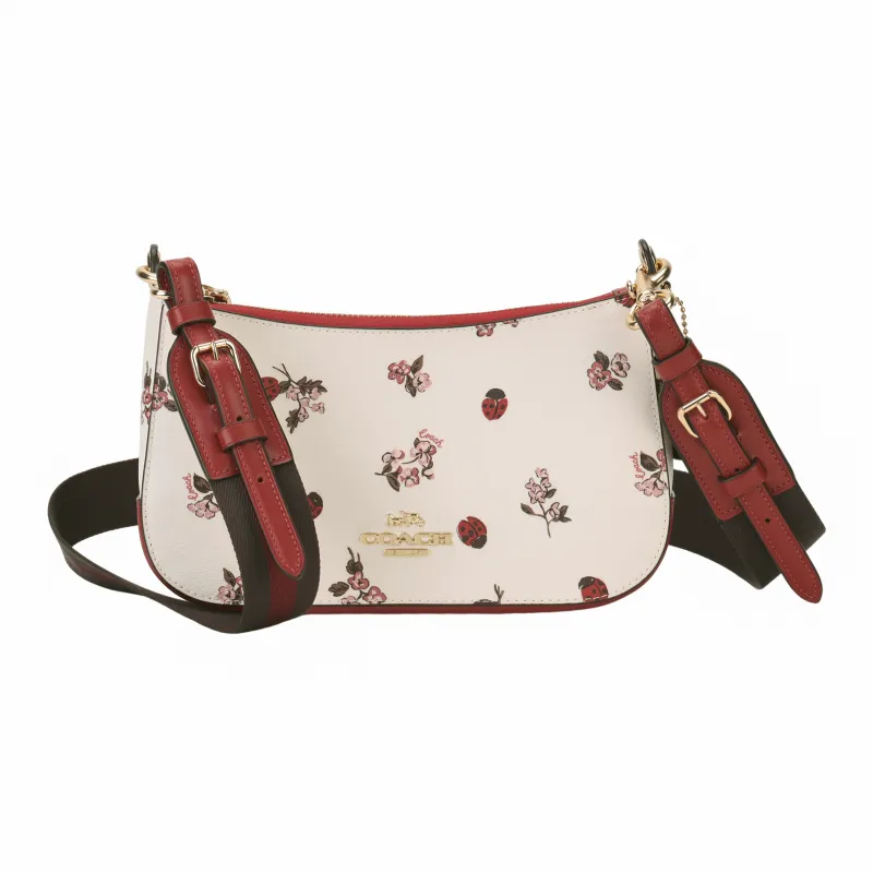 COACH Jes Leather Shoulder Bag Crossbody Bag Medium Size Women's White & Red-0