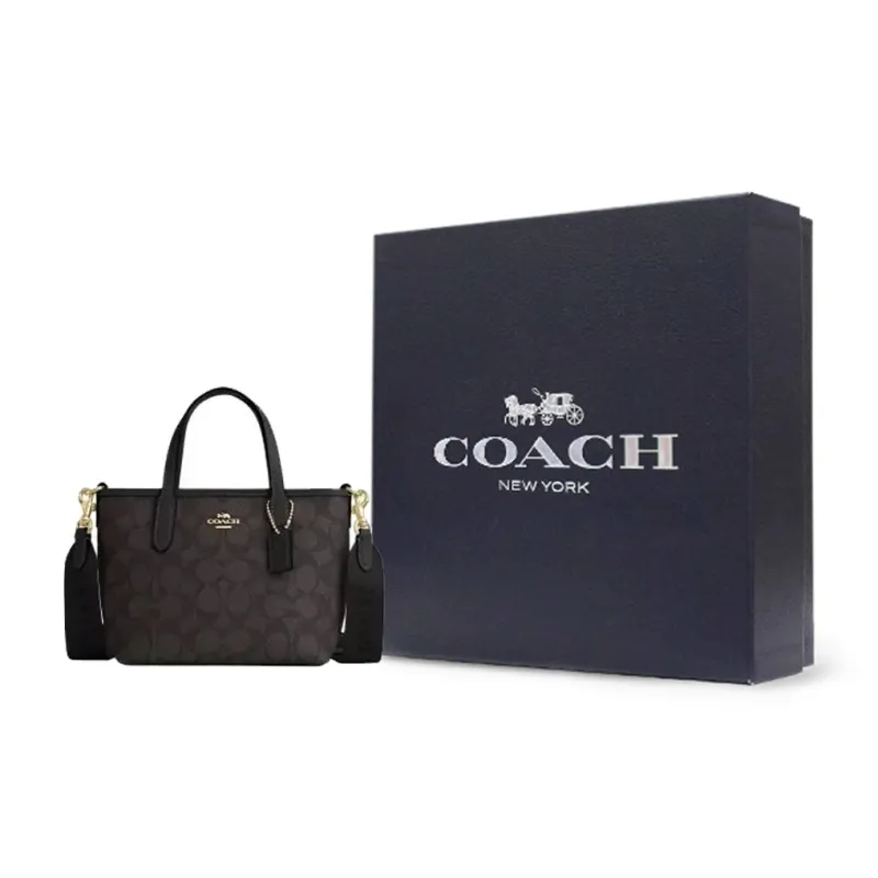 COACH City Coated Canvas Tote Bag Shopping Bag Handbag Mini Women's Black-8